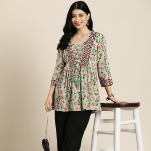 Floral Print Pleated Kurti